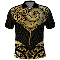 Gold Black New Zealand Manta Ray Polo Shirt Aotearoa Maori Haehae - Polynesian Pride