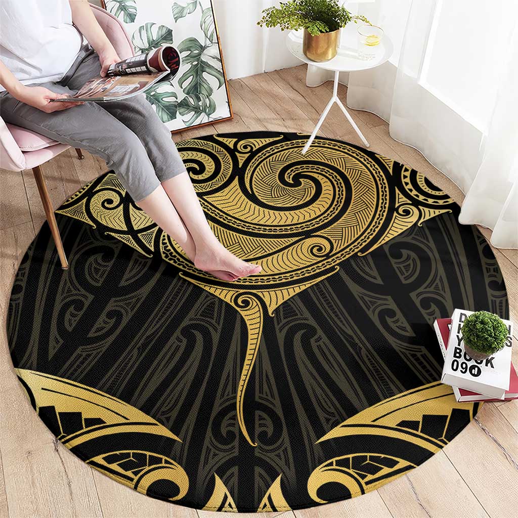 Gold Black New Zealand Manta Ray Round Carpet Aotearoa Maori Haehae - Polynesian Pride