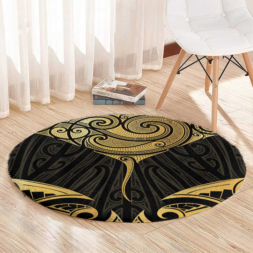 Gold Black New Zealand Manta Ray Round Carpet Aotearoa Maori Haehae - Polynesian Pride