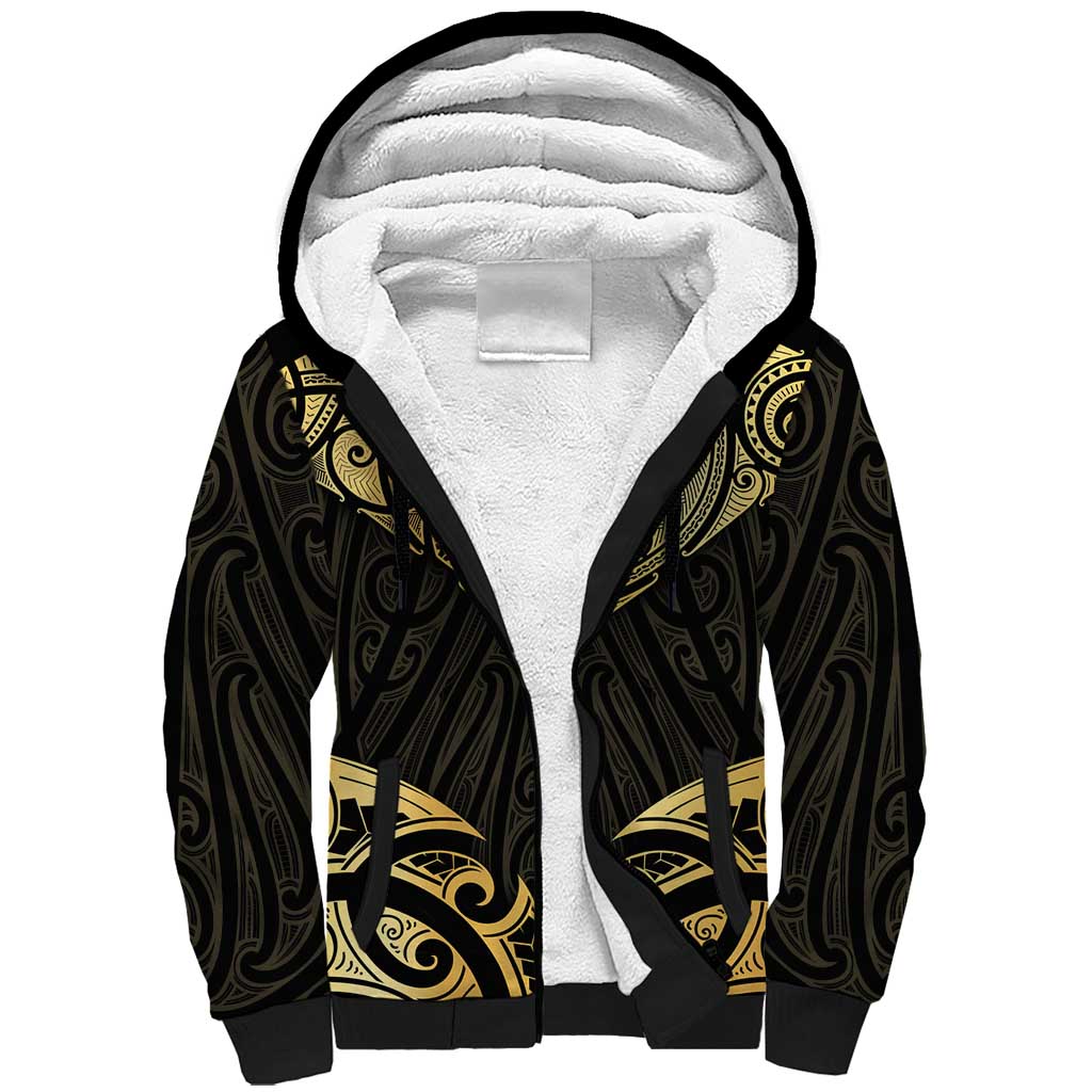 Gold Black New Zealand Manta Ray Sherpa Hoodie Aotearoa Maori Haehae LT14 Unisex Black - Polynesian Pride
