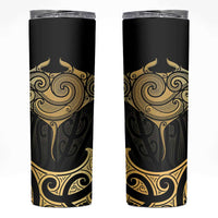Gold Black New Zealand Manta Ray Skinny Tumbler Aotearoa Maori Haehae - Polynesian Pride