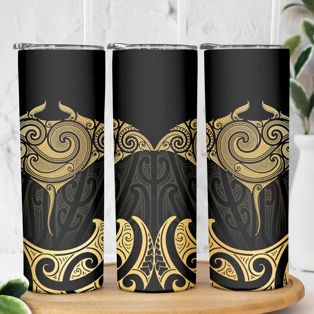 Gold Black New Zealand Manta Ray Skinny Tumbler Aotearoa Maori Haehae - Polynesian Pride