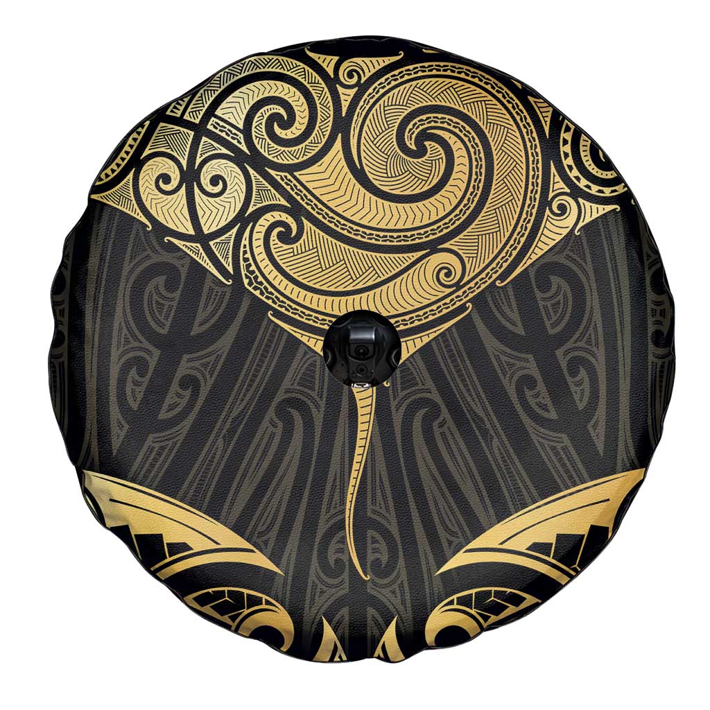 Gold Black New Zealand Manta Ray Spare Tire Cover Aotearoa Maori Haehae - Polynesian Pride