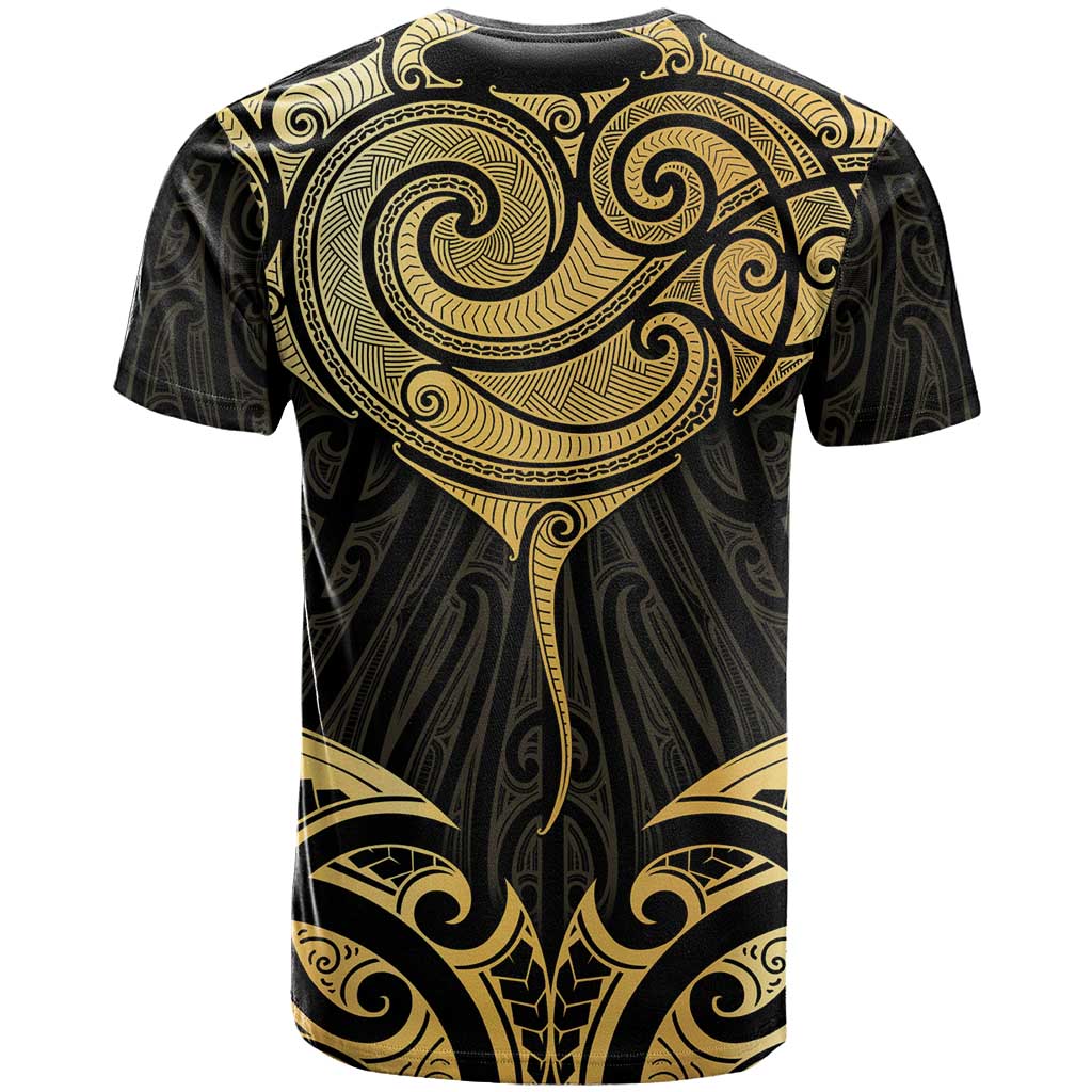 Gold Black New Zealand Manta Ray T Shirt Aotearoa Maori Haehae - Polynesian Pride