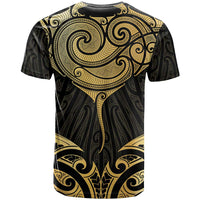 Gold Black New Zealand Manta Ray T Shirt Aotearoa Maori Haehae - Polynesian Pride