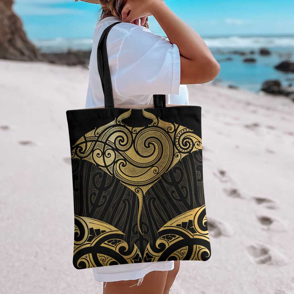 Gold Black New Zealand Manta Ray Tote Bag Aotearoa Maori Haehae LT14 - Polynesian Pride