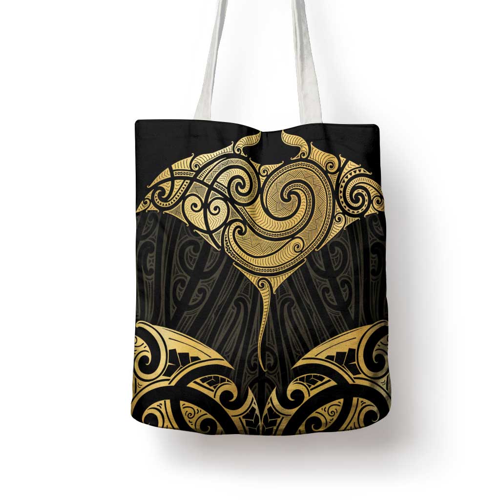 Gold Black New Zealand Manta Ray Tote Bag Aotearoa Maori Haehae LT14 - Polynesian Pride