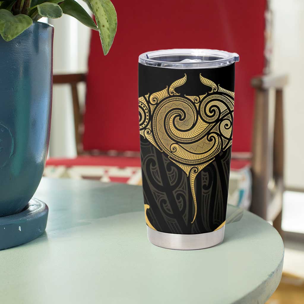Gold Black New Zealand Manta Ray Tumbler Cup Aotearoa Maori Haehae - Polynesian Pride