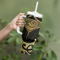 Gold Black New Zealand Manta Ray Tumbler With Handle Aotearoa Maori Haehae LT14 - Polynesian Pride