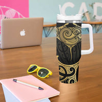 Gold Black New Zealand Manta Ray Tumbler With Handle Aotearoa Maori Haehae LT14 - Polynesian Pride