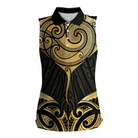 Gold Black New Zealand Manta Ray Women Sleeveless Polo Shirt Aotearoa Maori Haehae - Polynesian Pride