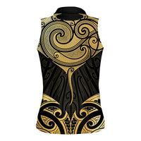 Gold Black New Zealand Manta Ray Women Sleeveless Polo Shirt Aotearoa Maori Haehae - Polynesian Pride