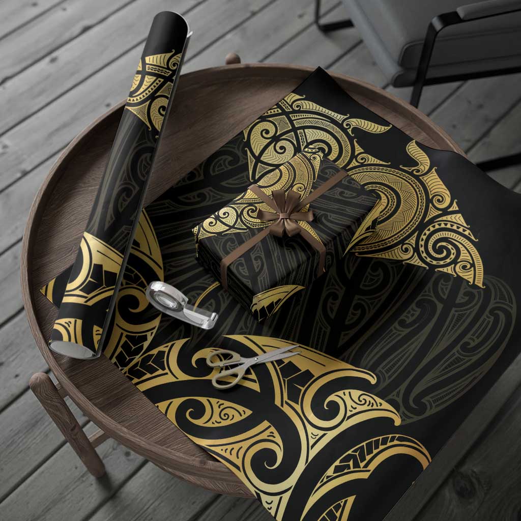 Gold Black New Zealand Manta Ray Wrapping Paper Aotearoa Maori Haehae - Polynesian Pride