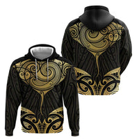 Gold Black New Zealand Manta Ray Zip Hoodie Aotearoa Maori Haehae - Polynesian Pride
