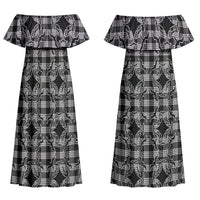 Eleele Hawaii Iwa Bird Palaka Motifs Couples Matching Off Shoulder Maxi Dress and Long Sleeve Button Shirt LT14 - Polynesian Pride