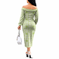 Omaomao Hawaii Iwa Bird Palaka Motifs Off The Shoulder Long Sleeve Dress LT14 - Polynesian Pride