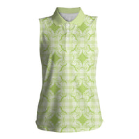 Omaomao Hawaii Iwa Bird Palaka Motifs Women Sleeveless Polo Shirt LT14 Female Green - Polynesian Pride