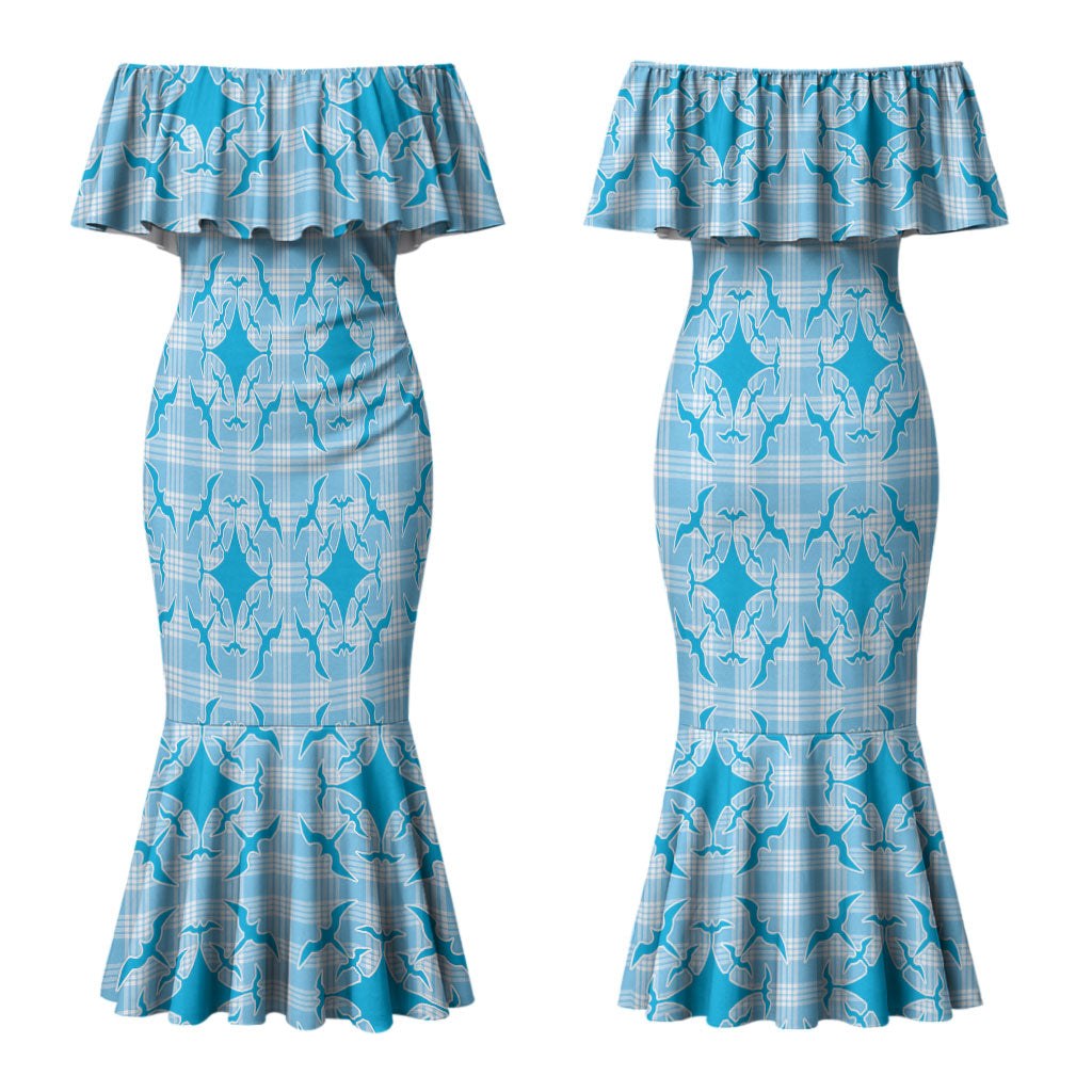 Polu Hawaii Iwa Bird Palaka Motifs Couples Matching Mermaid Dress and Long Sleeve Button Shirt LT14 - Polynesian Pride