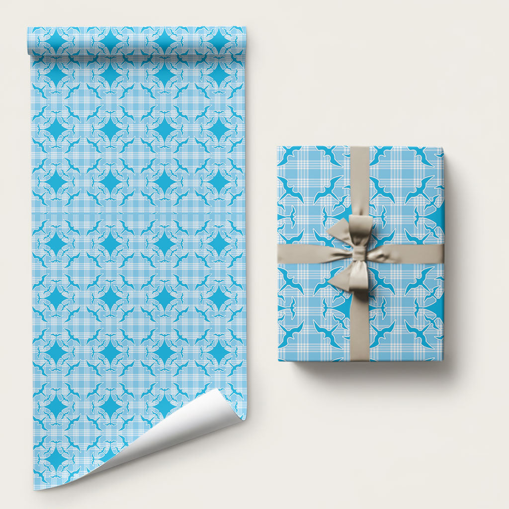 Polu Hawaii Iwa Bird Palaka Motifs Wrapping Paper LT14 58" × 23" Blue - Polynesian Pride