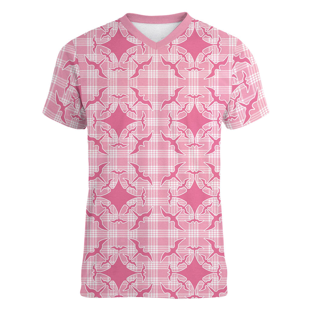 Alaka Hawaii Iwa Bird Palaka Motifs Women V-Neck T-Shirt LT14 Female Pink - Polynesian Pride