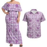 Poni Hawaii Iwa Bird Palaka Motifs Couples Matching Off Shoulder Maxi Dress and Hawaiian Shirt LT14 Purple - Polynesian Pride