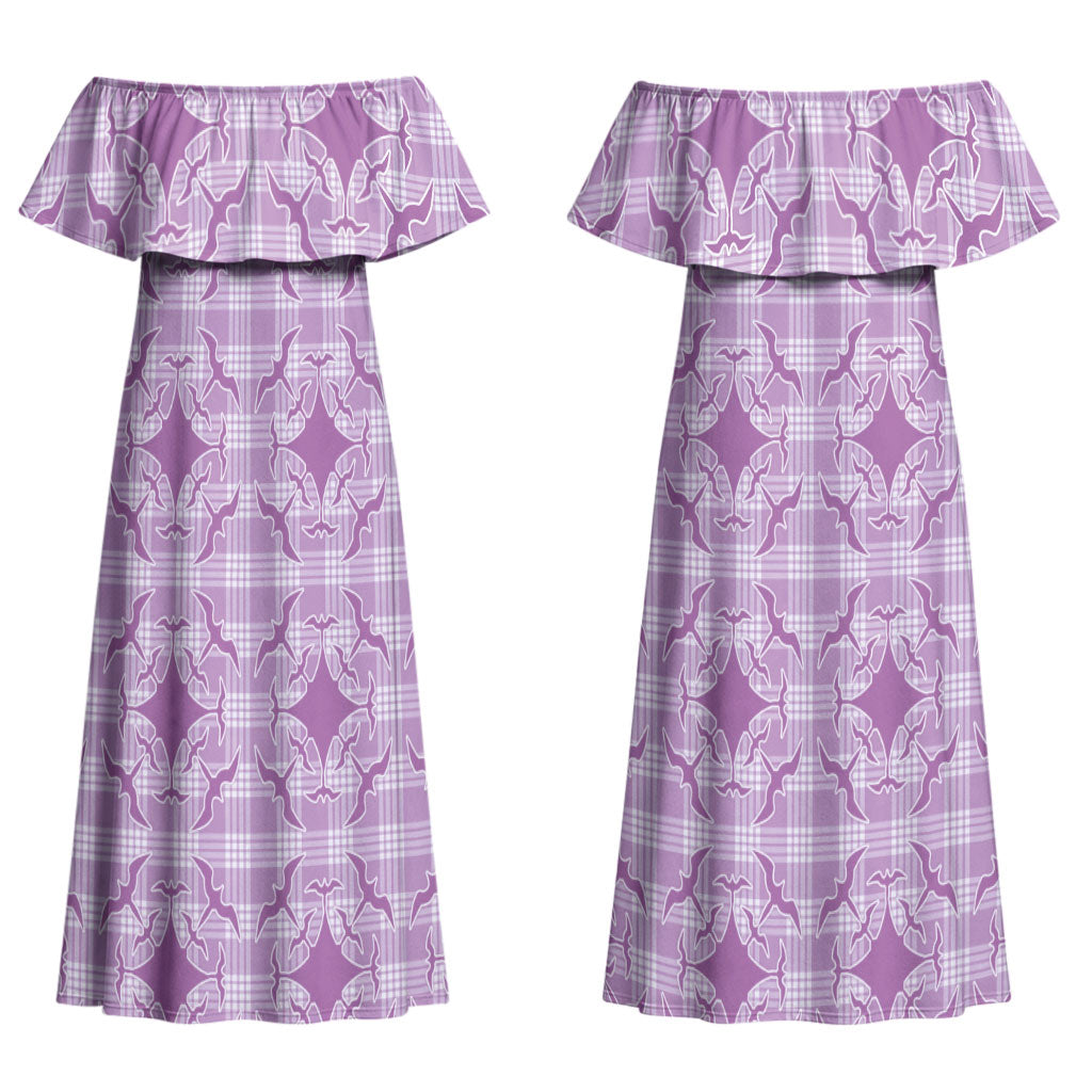 Poni Hawaii Iwa Bird Palaka Motifs Couples Matching Off Shoulder Maxi Dress and Hawaiian Shirt LT14 - Polynesian Pride