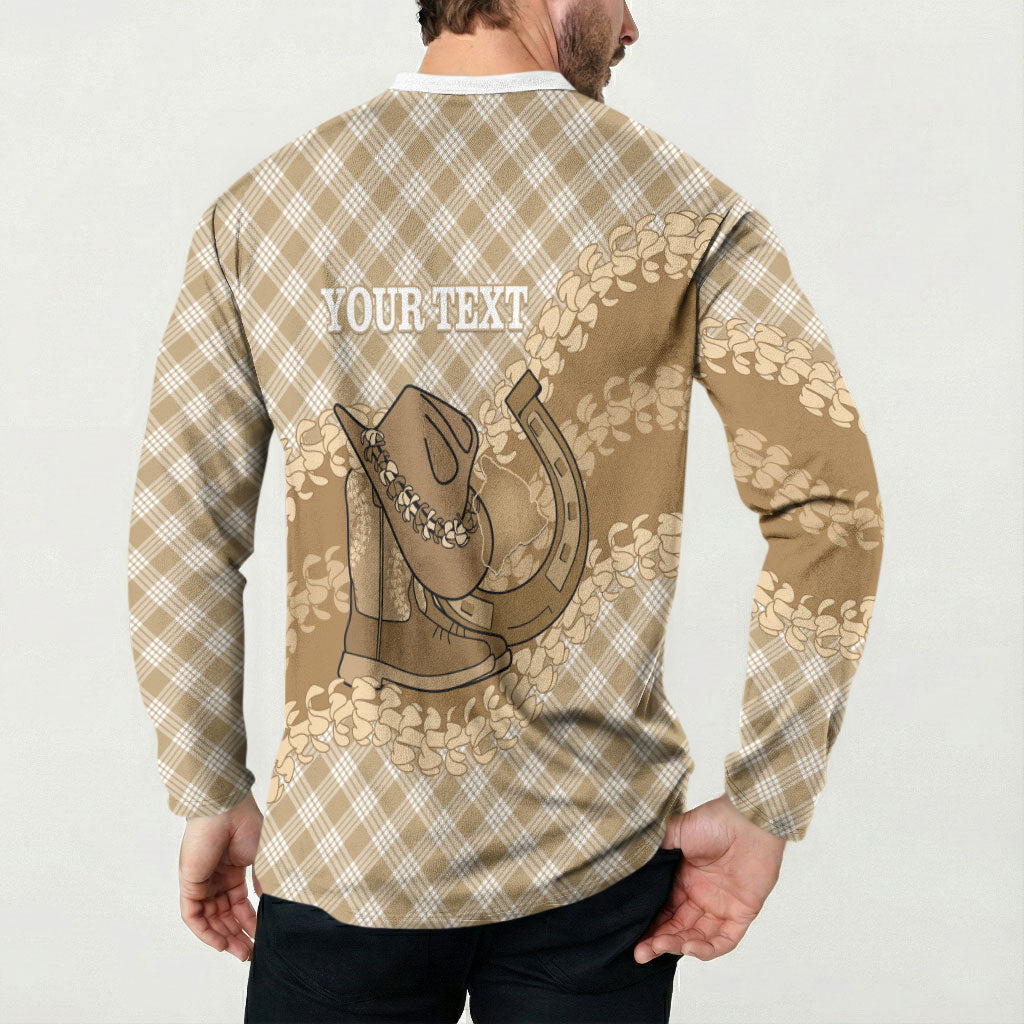 Makue Hawaii Cowboy Palaka Motifs Personalised Button Sweatshirt Paniolo Festival Puakenikeni Lei LT14 - Polynesian Pride