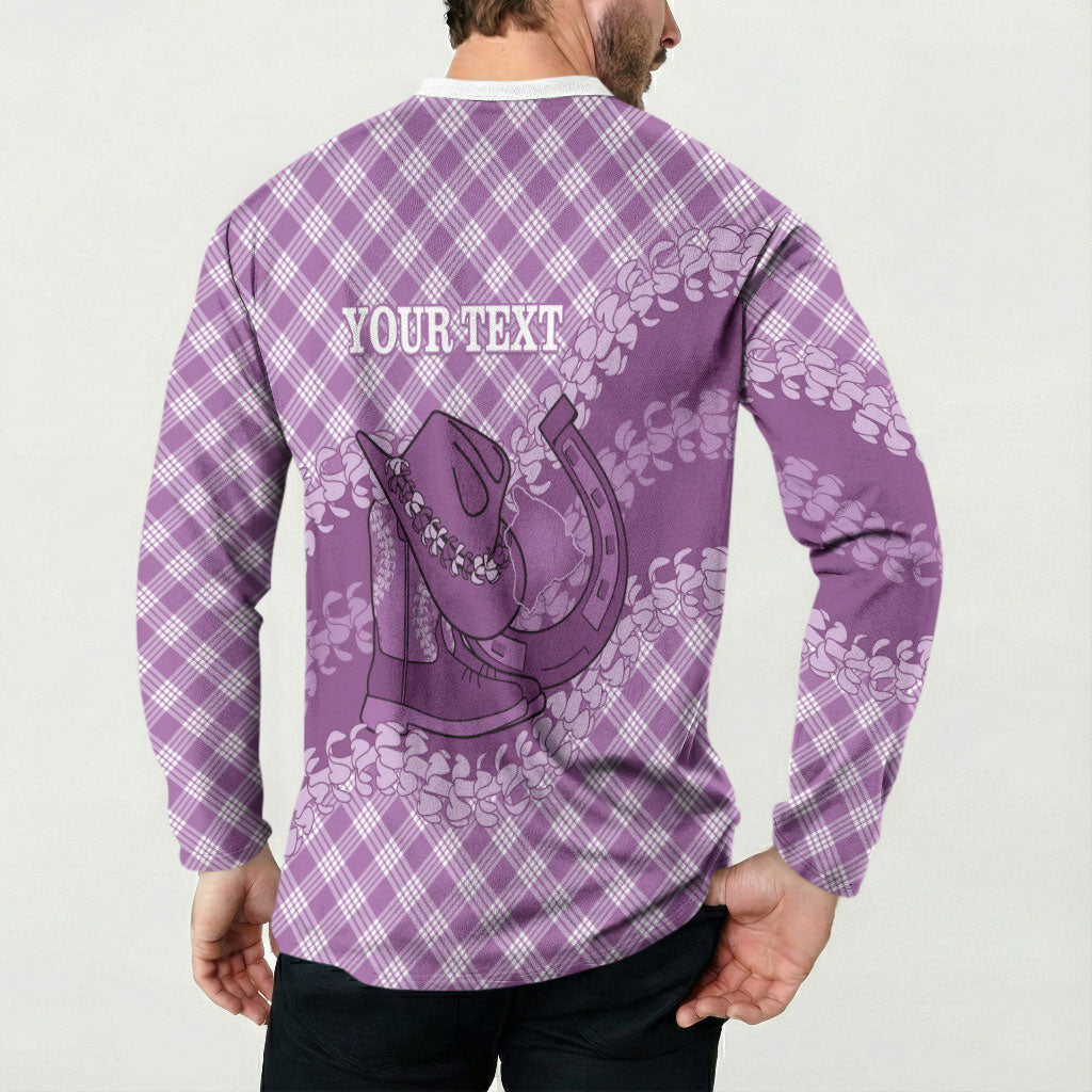 Poni Hawaii Cowboy Palaka Motifs Personalised Button Sweatshirt Paniolo Festival Puakenikeni Lei LT14 - Polynesian Pride