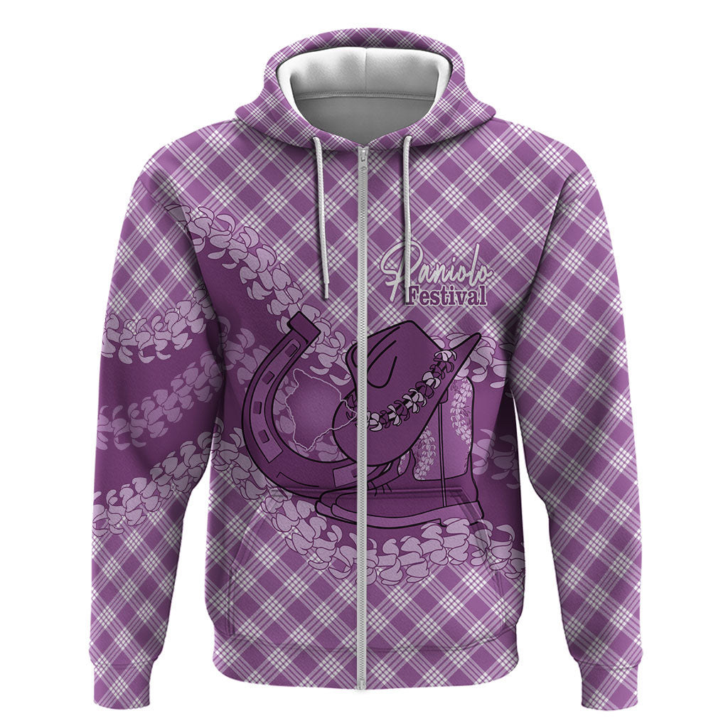 Poni Hawaii Cowboy Palaka Motifs Personalised Zip Hoodie Paniolo Festival Puakenikeni Lei LT14 Zip Hoodie Purple - Polynesian Pride