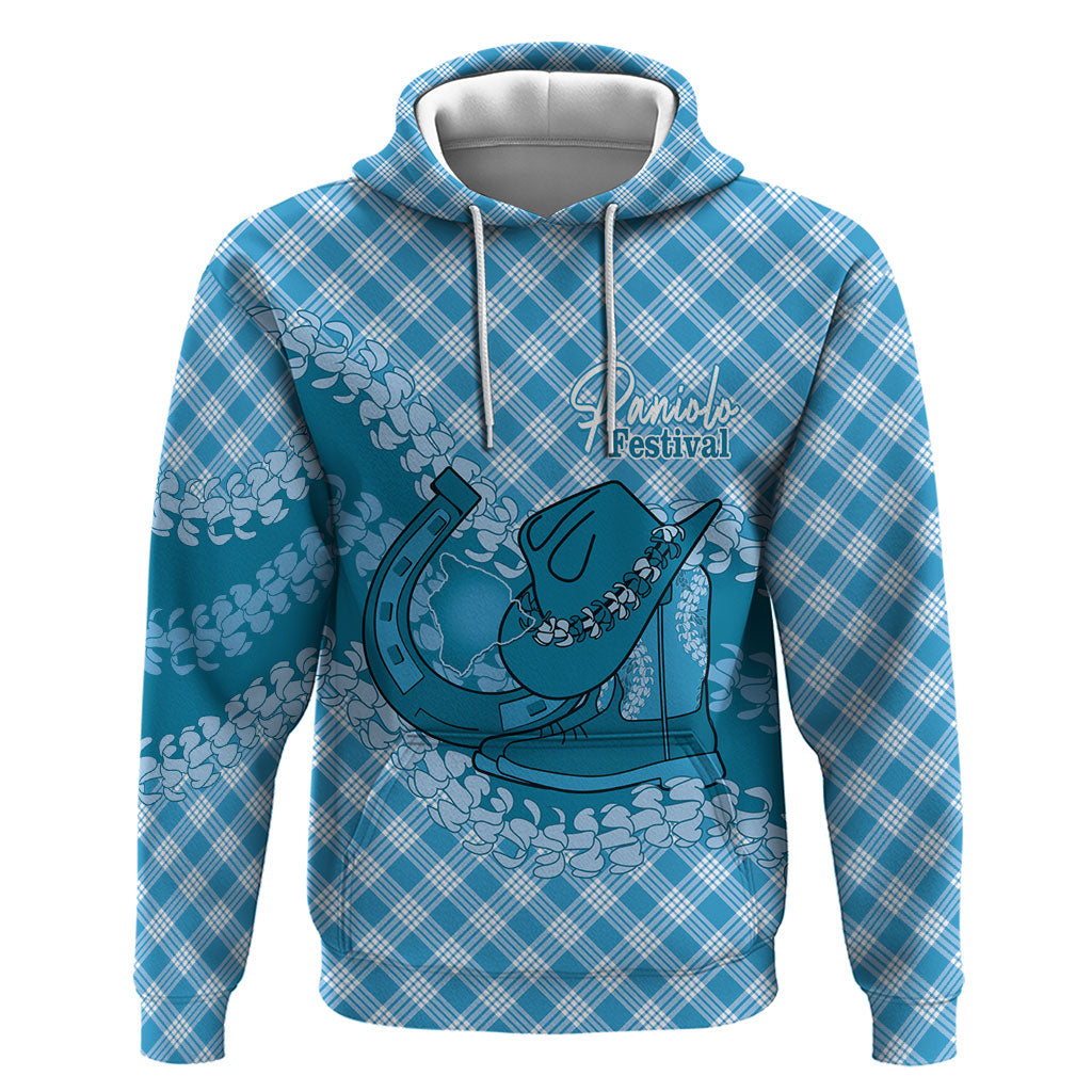 Polu Hawaii Cowboy Palaka Motifs Personalised Hoodie Paniolo Festival Puakenikeni Lei LT14 Pullover Hoodie Blue - Polynesian Pride