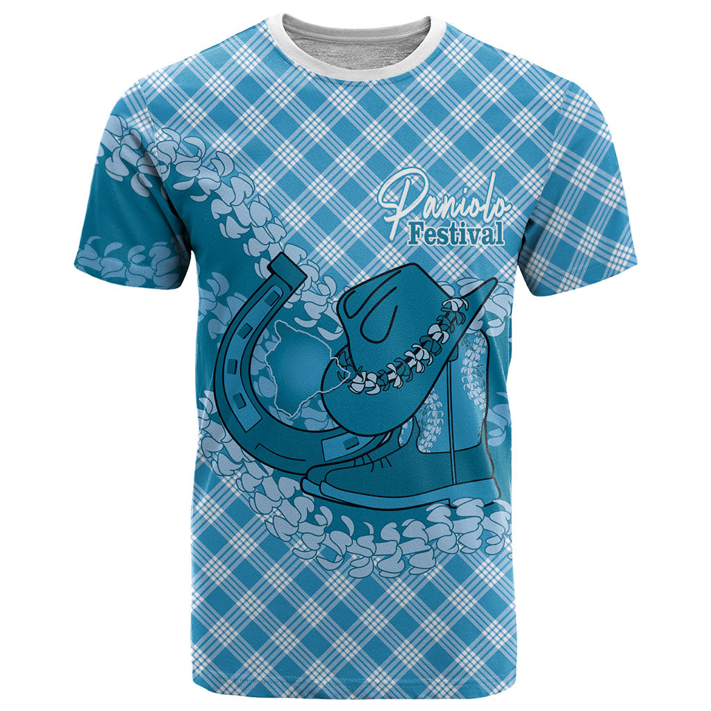 Polu Hawaii Cowboy Palaka Motifs Personalised T Shirt Paniolo Festival Puakenikeni Lei LT14 Blue - Polynesian Pride