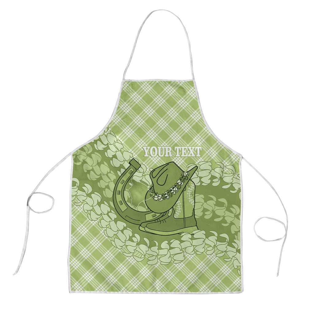 Omaomao Hawaii Cowboy Palaka Motifs Personalised Apron Paniolo Festival Puakenikeni Lei LT14 Green - Polynesian Pride