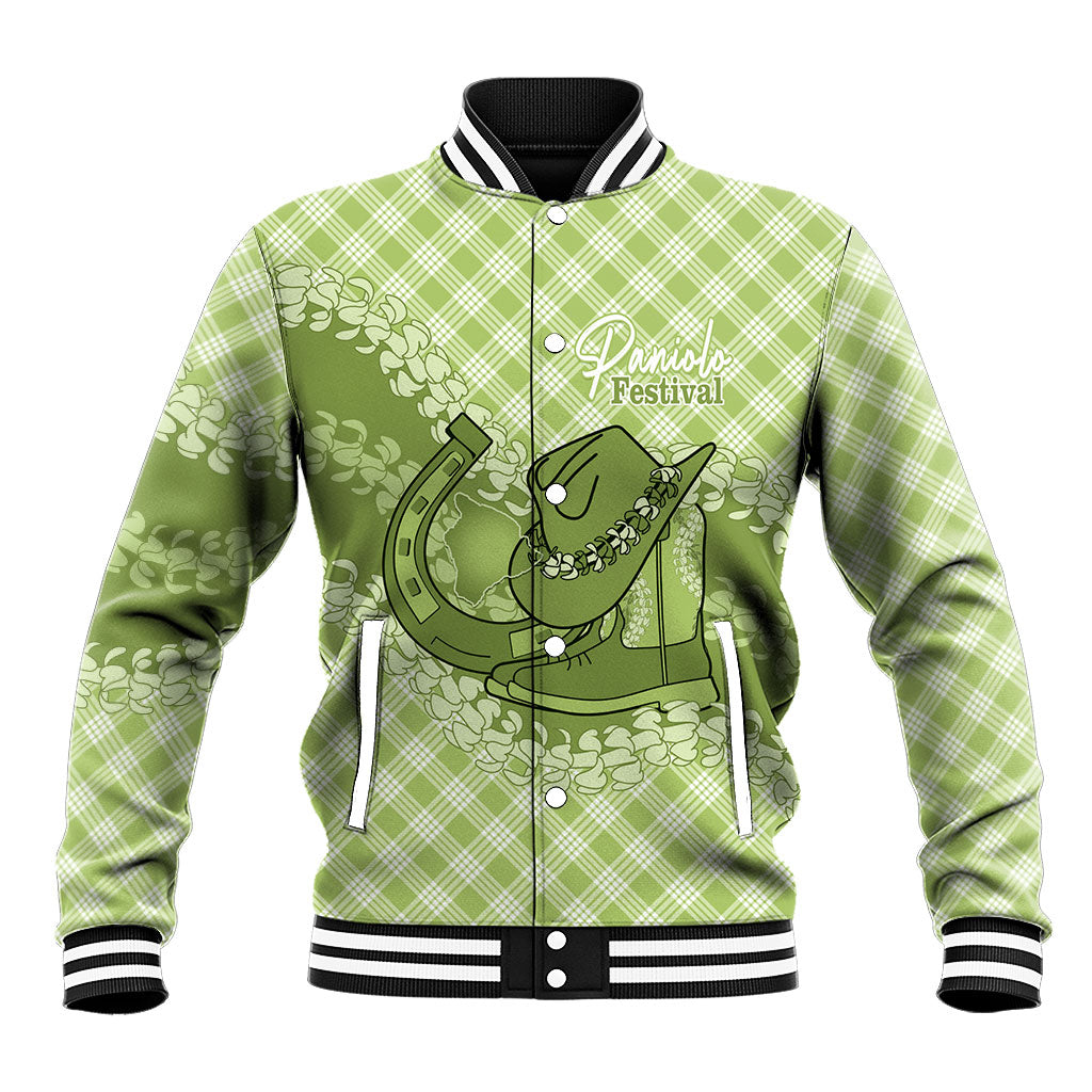 Omaomao Hawaii Cowboy Palaka Motifs Personalised Baseball Jacket Paniolo Festival Puakenikeni Lei
