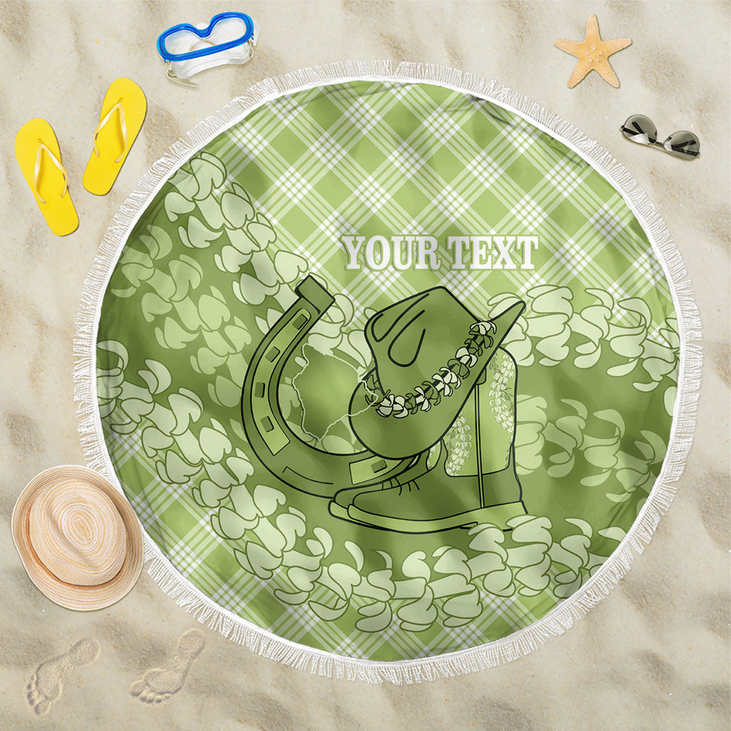 Omaomao Hawaii Cowboy Palaka Motifs Personalised Beach Blanket Paniolo Festival Puakenikeni Lei LT14 One Size 150cm Green - Polynesian Pride