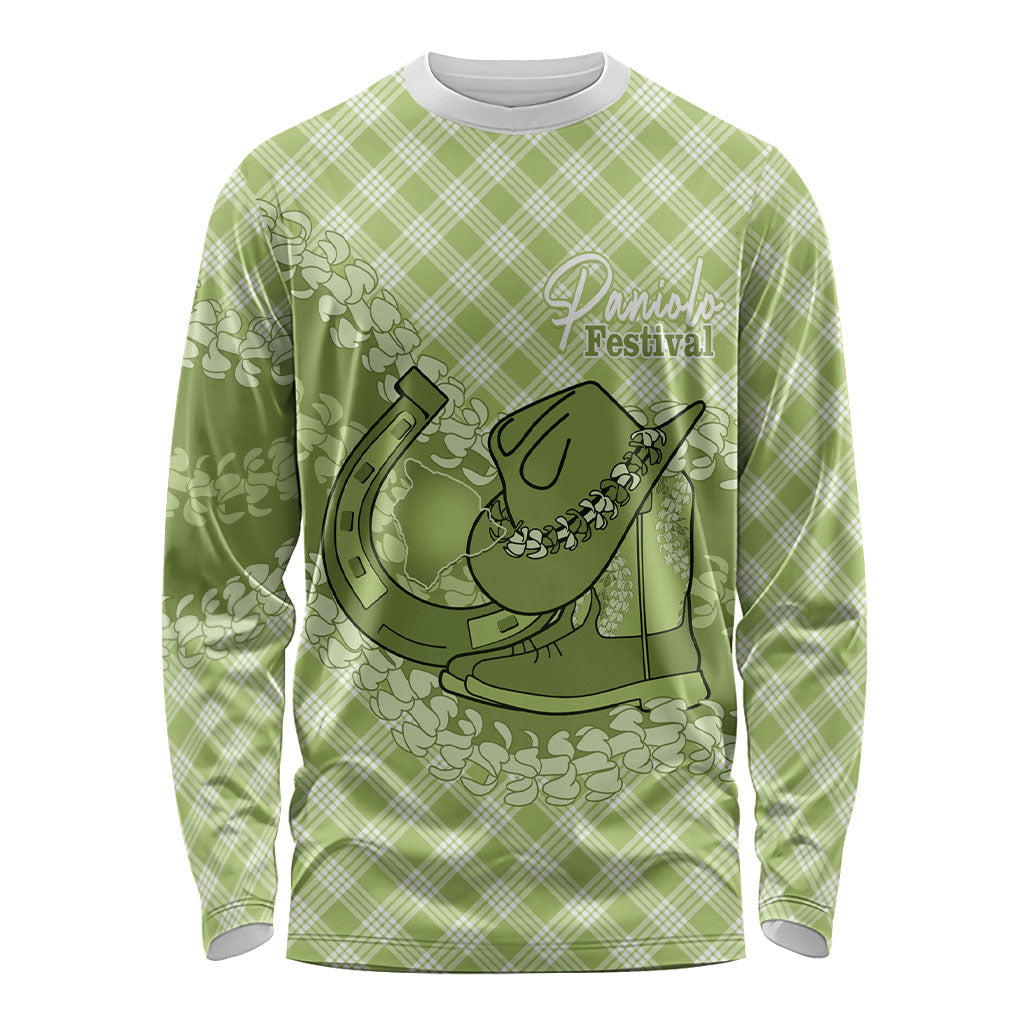 Omaomao Hawaii Cowboy Palaka Motifs Personalised Long Sleeve Shirt Paniolo Festival Puakenikeni Lei LT14 Unisex Green - Polynesian Pride