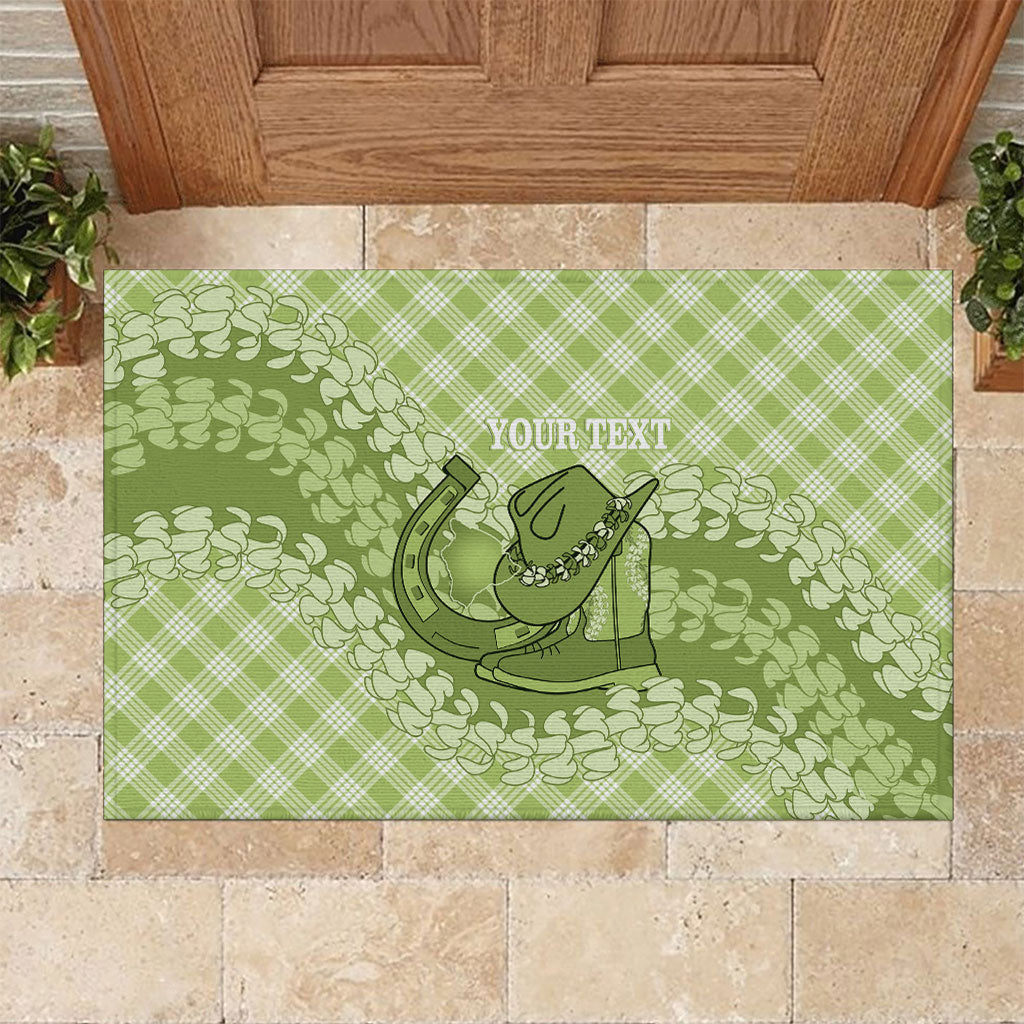 Omaomao Hawaii Cowboy Palaka Motifs Personalised Rubber Doormat Paniolo Festival Puakenikeni Lei