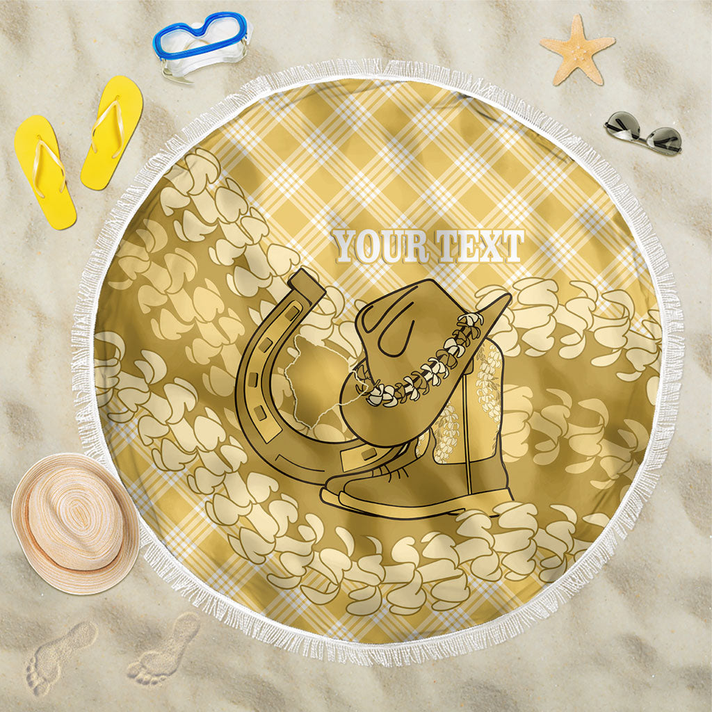 Melemele Hawaii Cowboy Palaka Motifs Personalised Beach Blanket Paniolo Festival Puakenikeni Lei LT14 One Size 150cm Yellow - Polynesian Pride