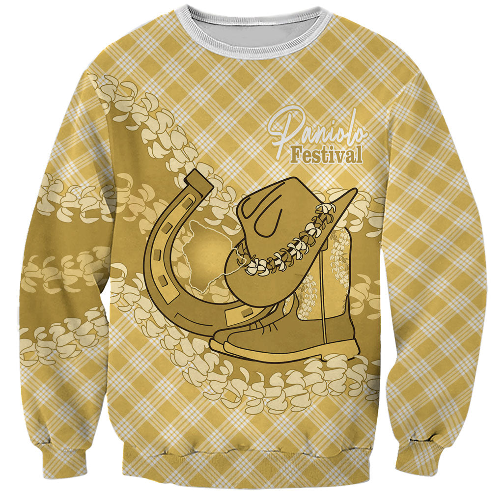 Melemele Hawaii Cowboy Palaka Motifs Personalised Sweatshirt Paniolo Festival Puakenikeni Lei