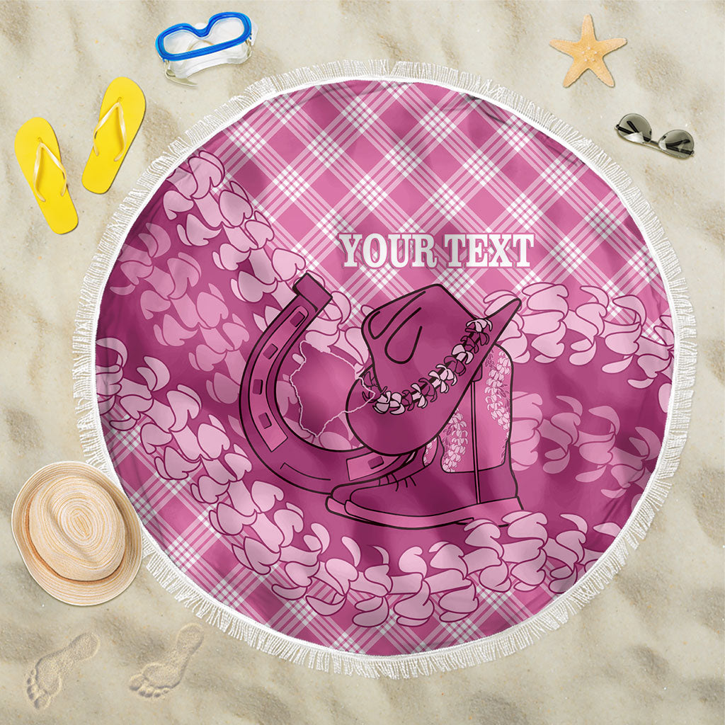 Alaka Hawaii Cowboy Palaka Motifs Personalised Beach Blanket Paniolo Festival Puakenikeni Lei LT14 One Size 150cm Pink - Polynesian Pride