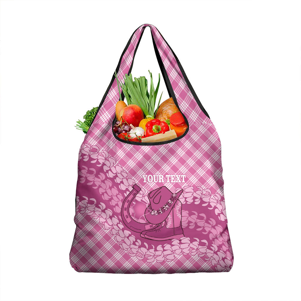 Alaka Hawaii Cowboy Palaka Motifs Personalised Grocery Bag Paniolo Festival Puakenikeni Lei