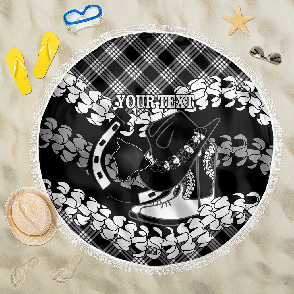Eleele Hawaii Cowboy Palaka Motifs Personalised Beach Blanket Paniolo Festival Puakenikeni Lei LT14 One Size 150cm Black - Polynesian Pride