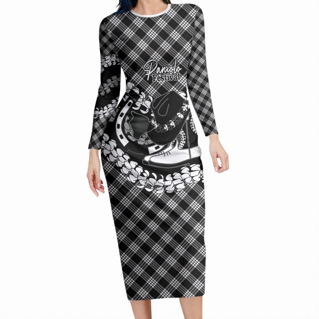 Eleele Hawaii Cowboy Palaka Motifs Personalised Long Sleeve Bodycon Dress Paniolo Festival Puakenikeni Lei