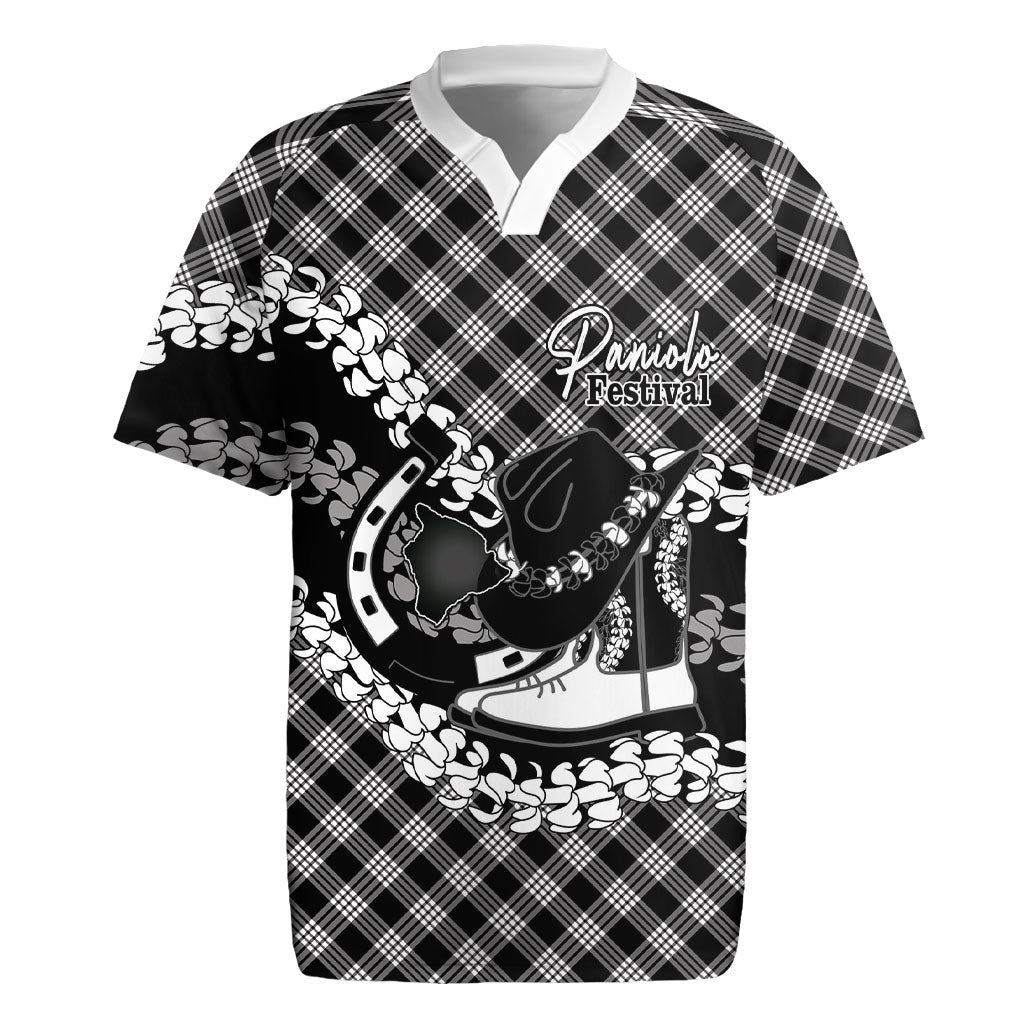 Eleele Hawaii Cowboy Palaka Motifs Personalised Rugby Jersey Paniolo Festival Puakenikeni Lei