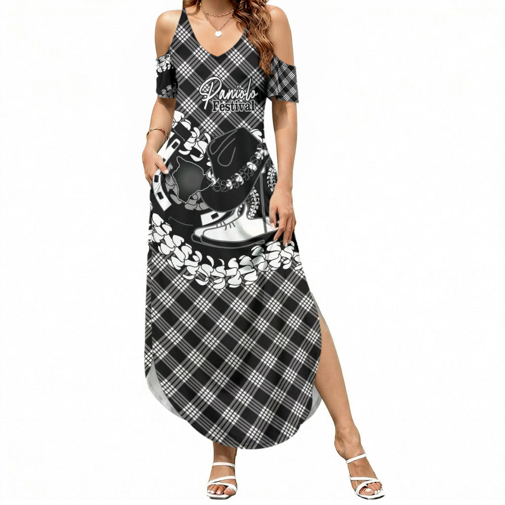 Eleele Hawaii Cowboy Palaka Motifs Personalised Summer Maxi Dress Paniolo Festival Puakenikeni Lei