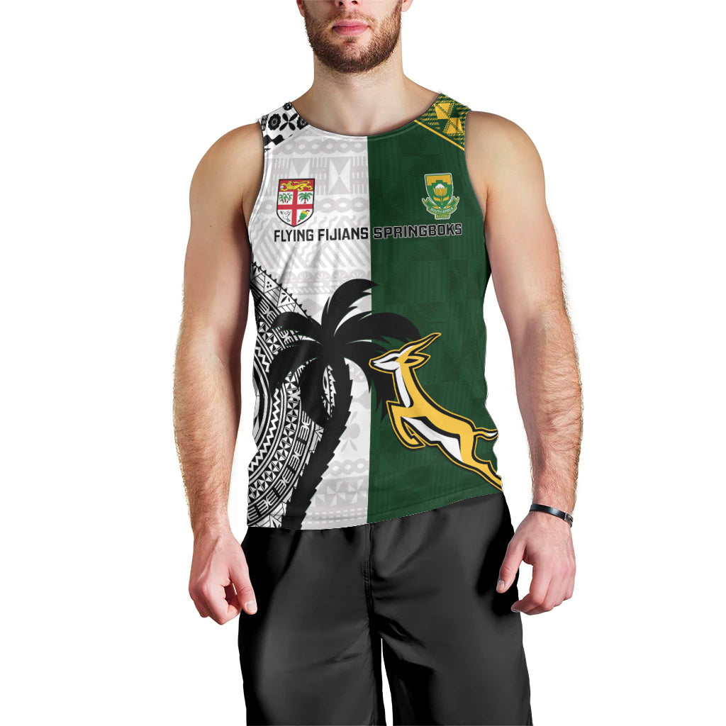 South Africa And Fiji Rugby Men Tank Top 2023 World Cup Fijian Tapa With Kente Pattern LT14 - Polynesian Pride