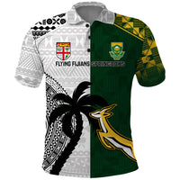 South Africa And Fiji Rugby Polo Shirt 2023 World Cup Fijian Tapa With Kente Pattern LT14 Green - Polynesian Pride