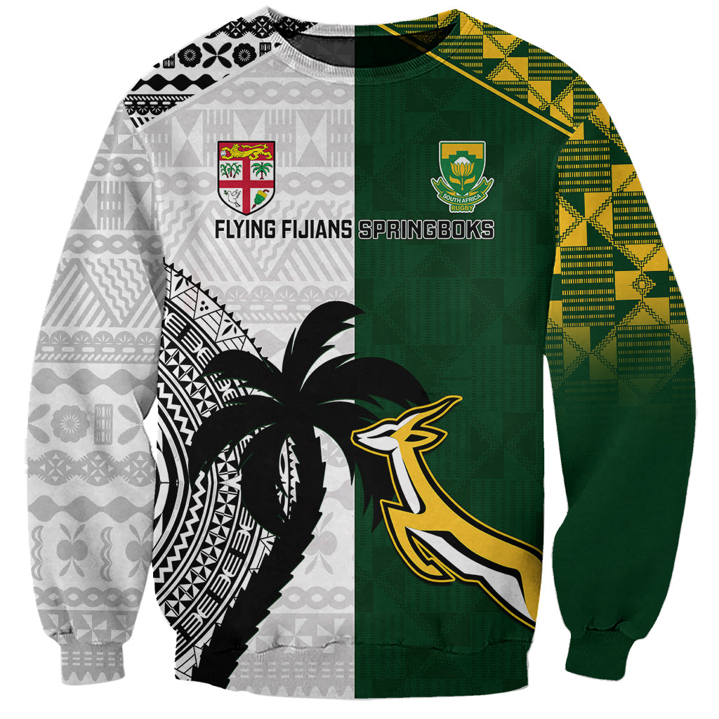 South Africa And Fiji Rugby Sweatshirt 2023 World Cup Fijian Tapa With Kente Pattern LT14 Unisex Green - Polynesian Pride