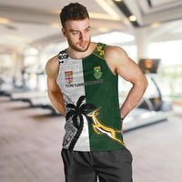 Custom South Africa And Fiji Rugby Men Tank Top 2023 World Cup Fijian Tapa With Kente Pattern LT14 - Polynesian Pride