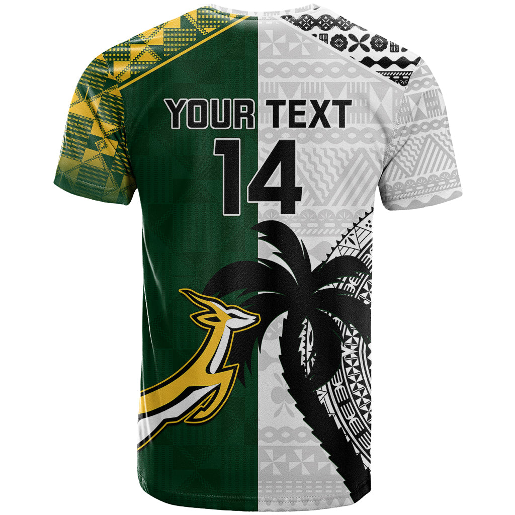 Custom South Africa And Fiji Rugby T Shirt 2023 World Cup Fijian Tapa With Kente Pattern LT14 - Polynesian Pride