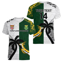 Custom South Africa And Fiji Rugby Women V Neck T Shirt 2023 World Cup Fijian Tapa With Kente Pattern LT14 - Polynesian Pride